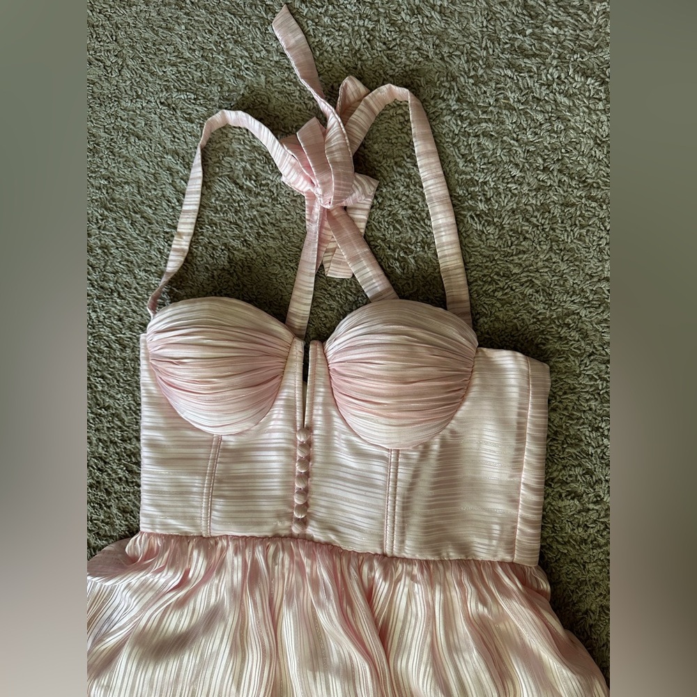 Pink Tie-Strap Mini Dress with Corset Bodice - Picture 3 of 8